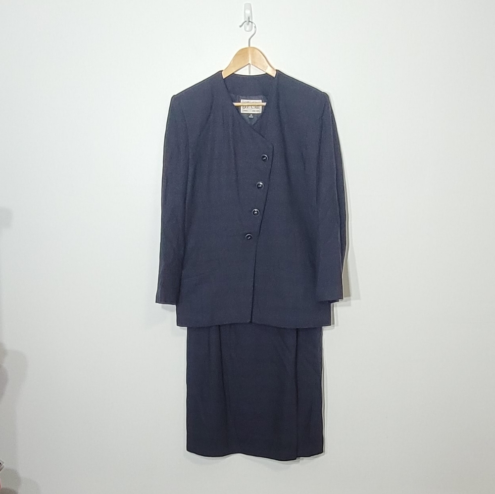 Vintage Le Suit New York Paris Women's Blue Green Red Offset Business Suit Set